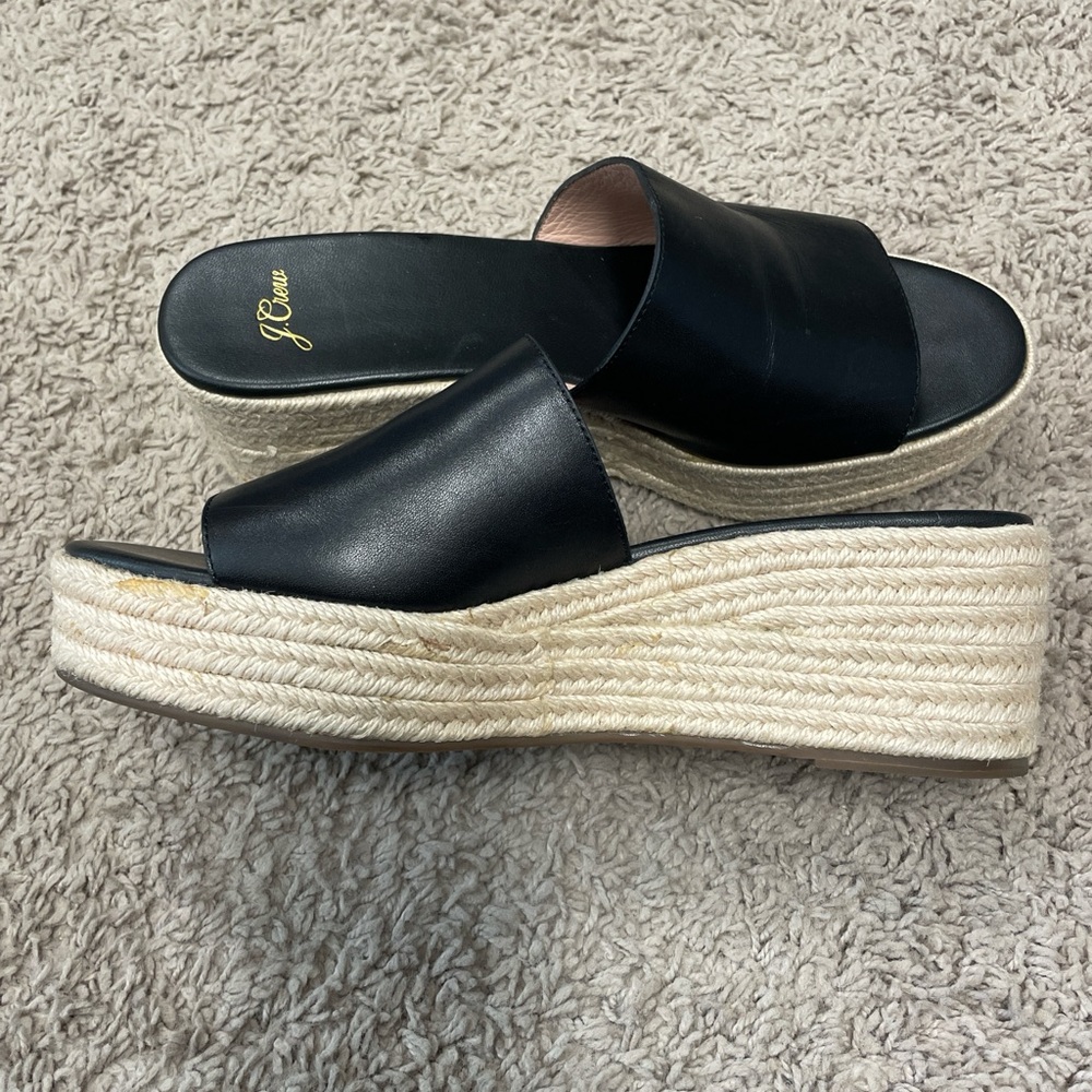 J. Crew Black Leather Platform Slides